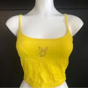 playboy yellow studded logo crop tankini swim top